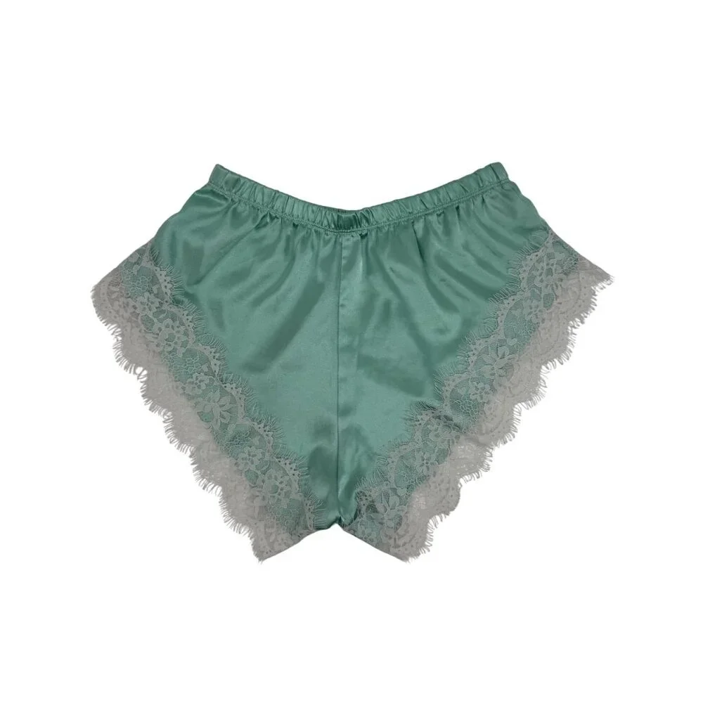 Y2K Croquette Mint French Cut Satin Lace Lounge Shorts Booty PJs Vintage - Picture 4 of 14